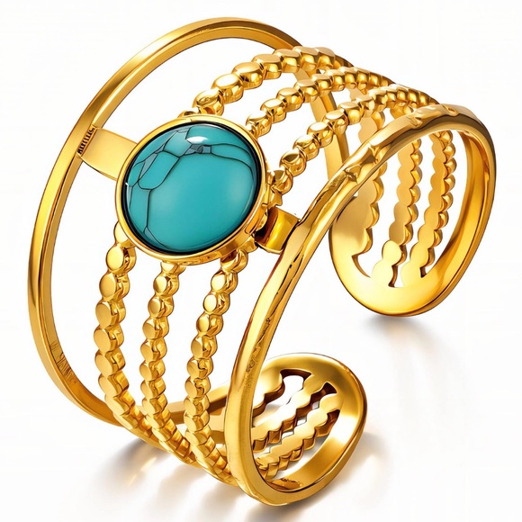 None Jewelry - Gold and Turquoise ring 18k Gold plated